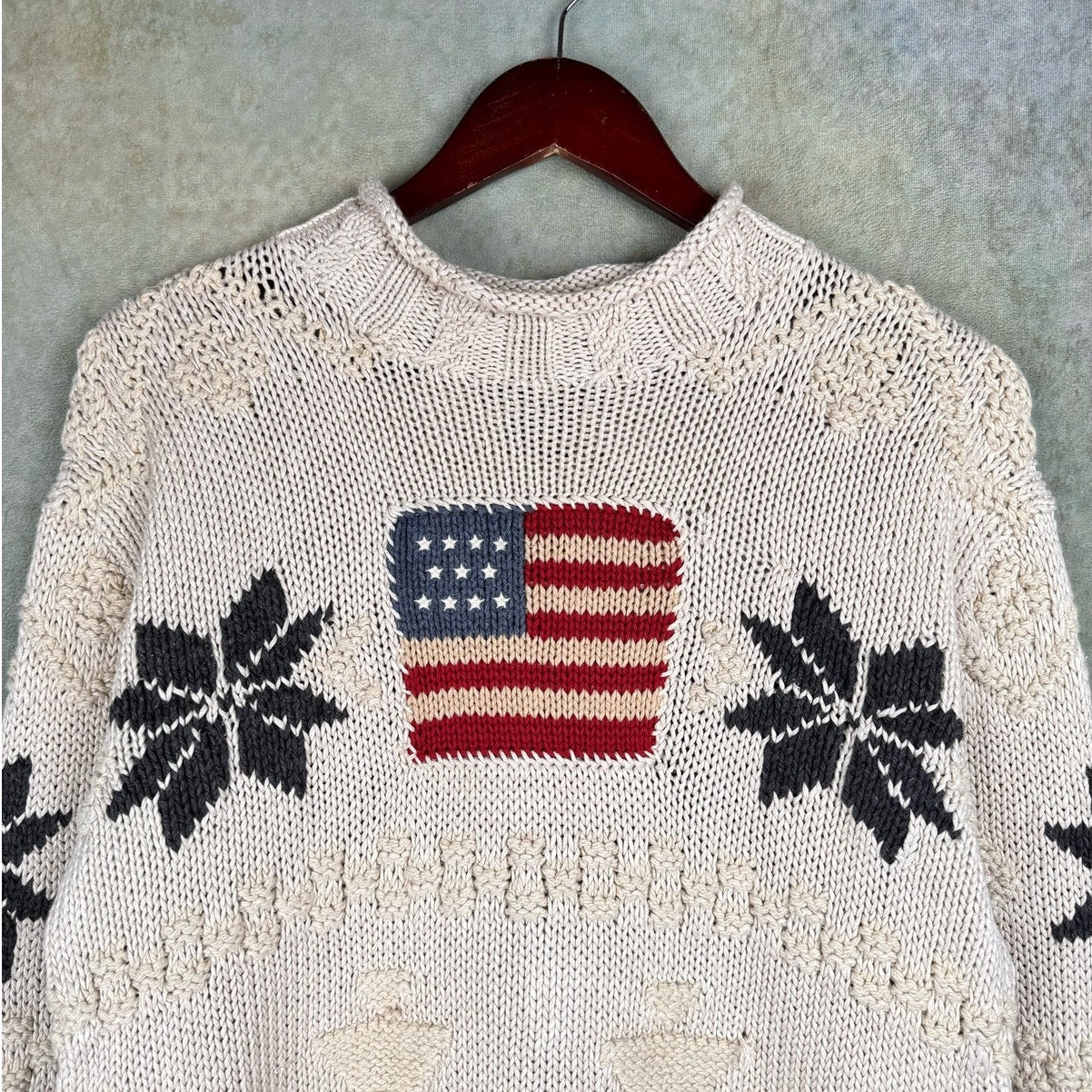 VTG 90s Polo Ralph Lauren Knit Flag Sweater S