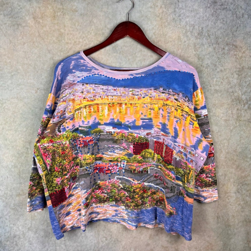 VTG 90s Painting All Over Print Shirt 1X