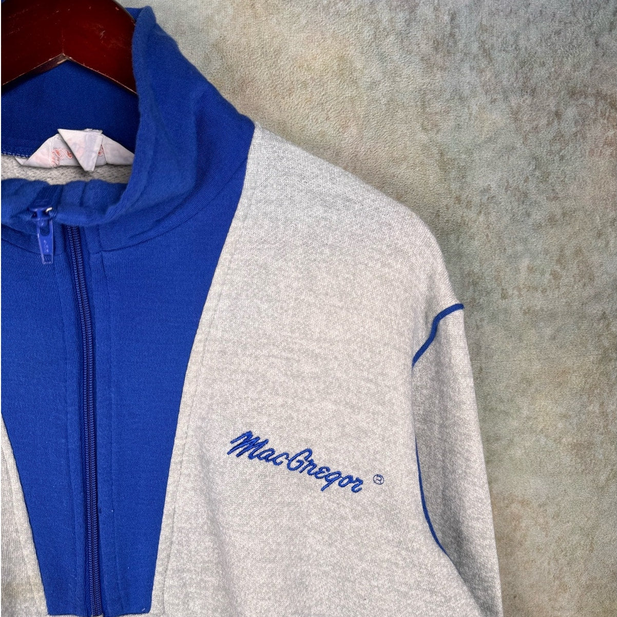 VTG 80s MacGregor Q Zip Sweatshirt Mens Sz L Gray Blue Pullover Sports Athletics