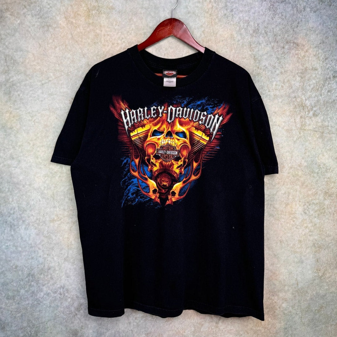 Y2K Harley Davidson Skull Flame T Shirt XL