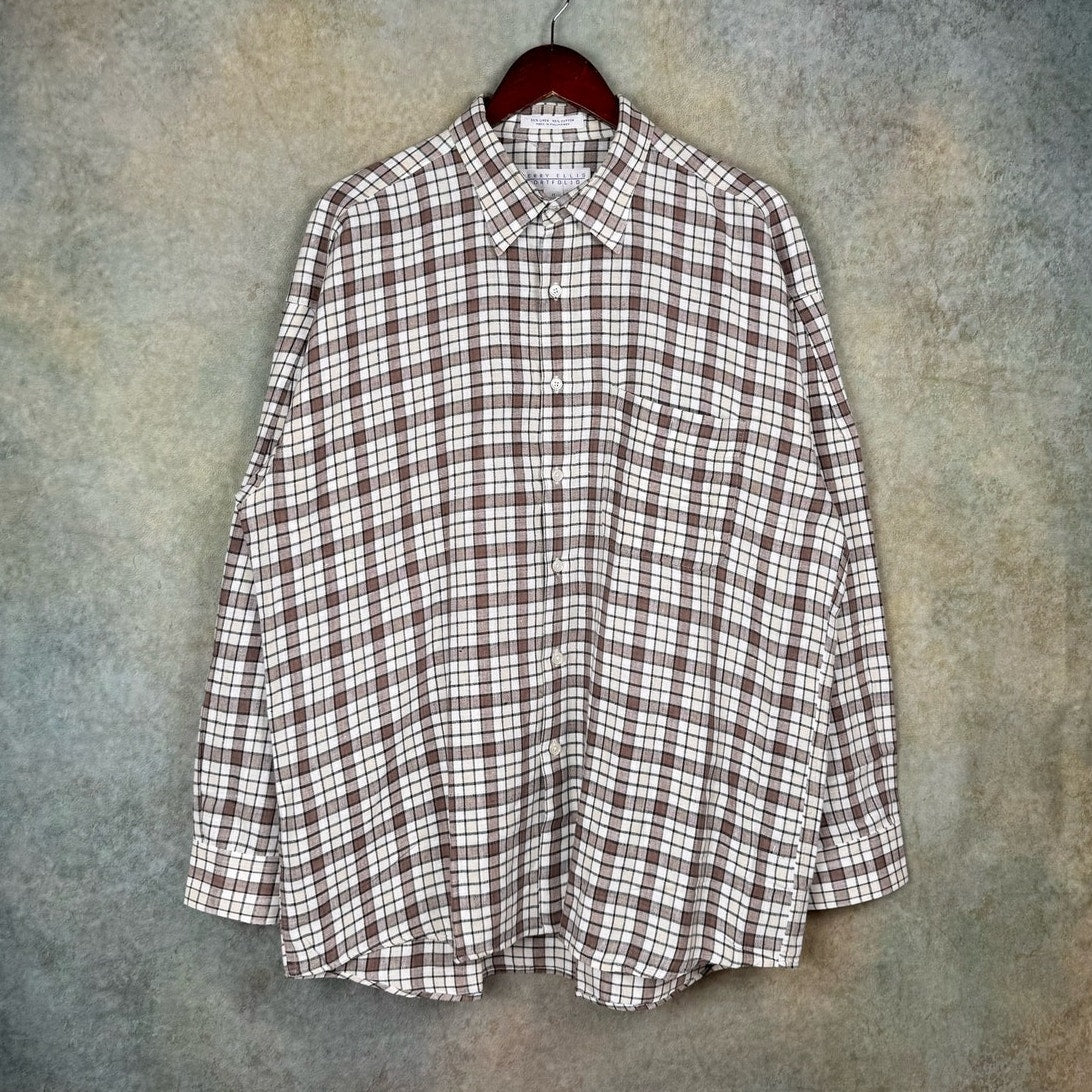 VTG 90s Perry Ellis Brown Plaid Button Up Shirt XL