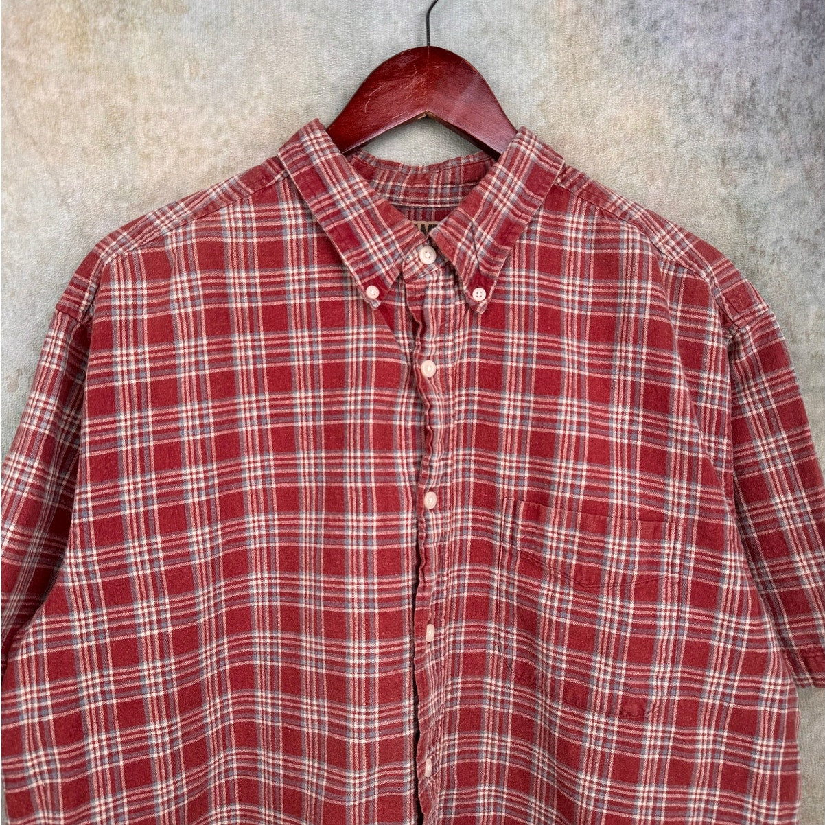 VTG 90s Red Plaid Short Sleeve Shirt L