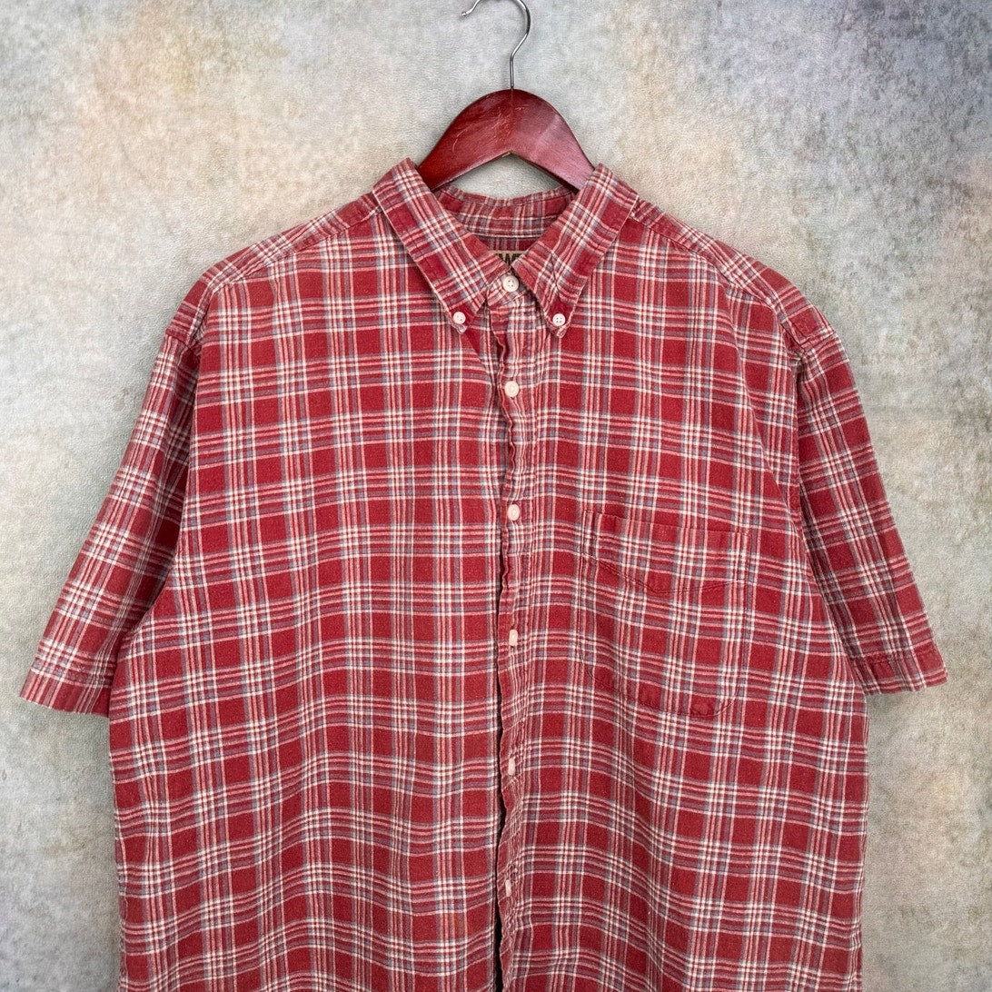 VTG 90s Red Plaid Short Sleeve Shirt L