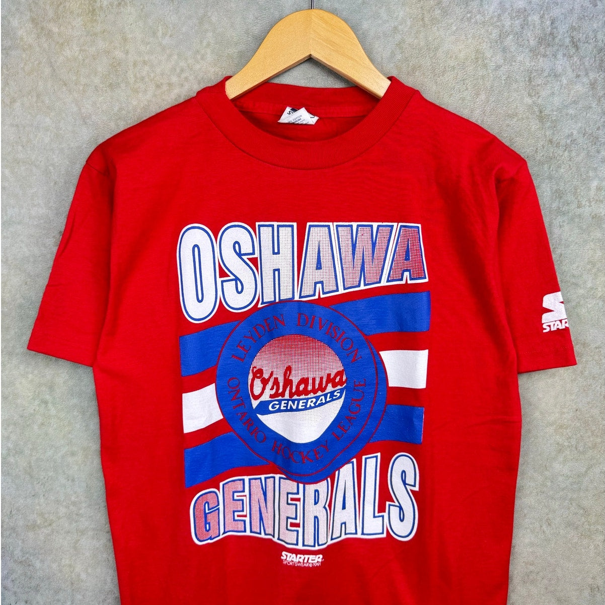 VTG 90s Oshawa Generals Hockey T Shirt M Red Minor League Canada