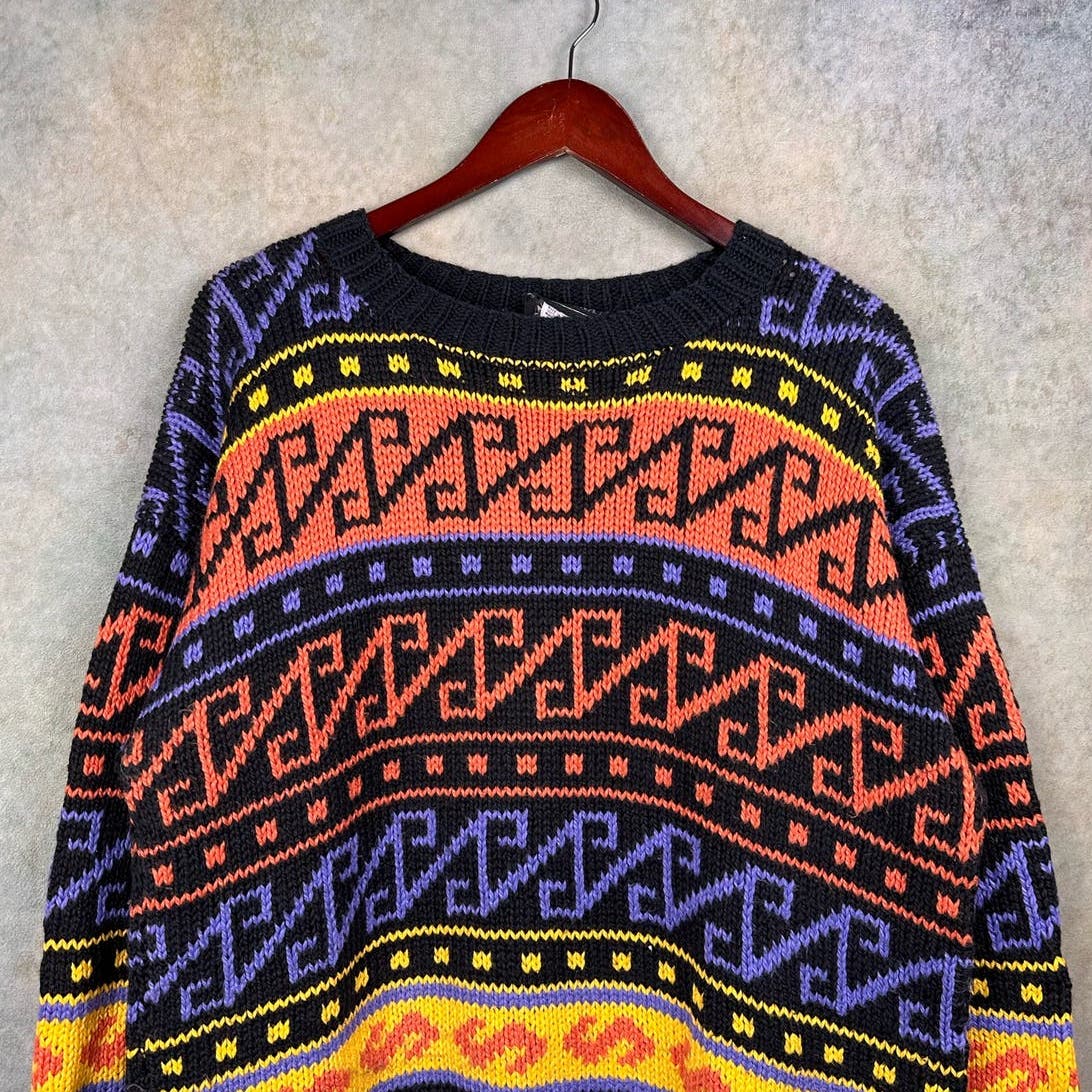 Vintage 90s Abstract Print Knit Sweater XL