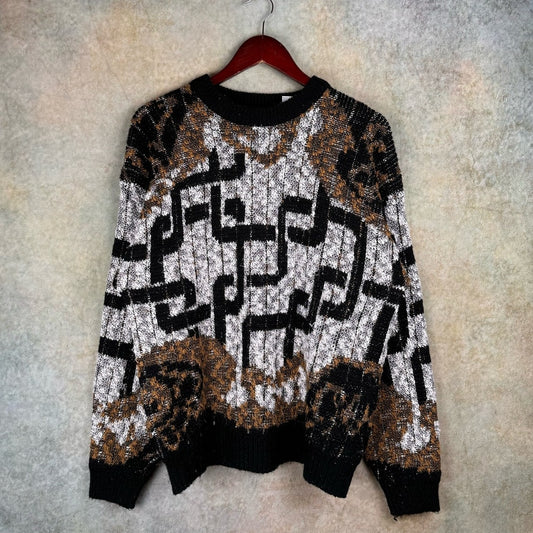 VTG 90s Geometric Print Knit Sweater L