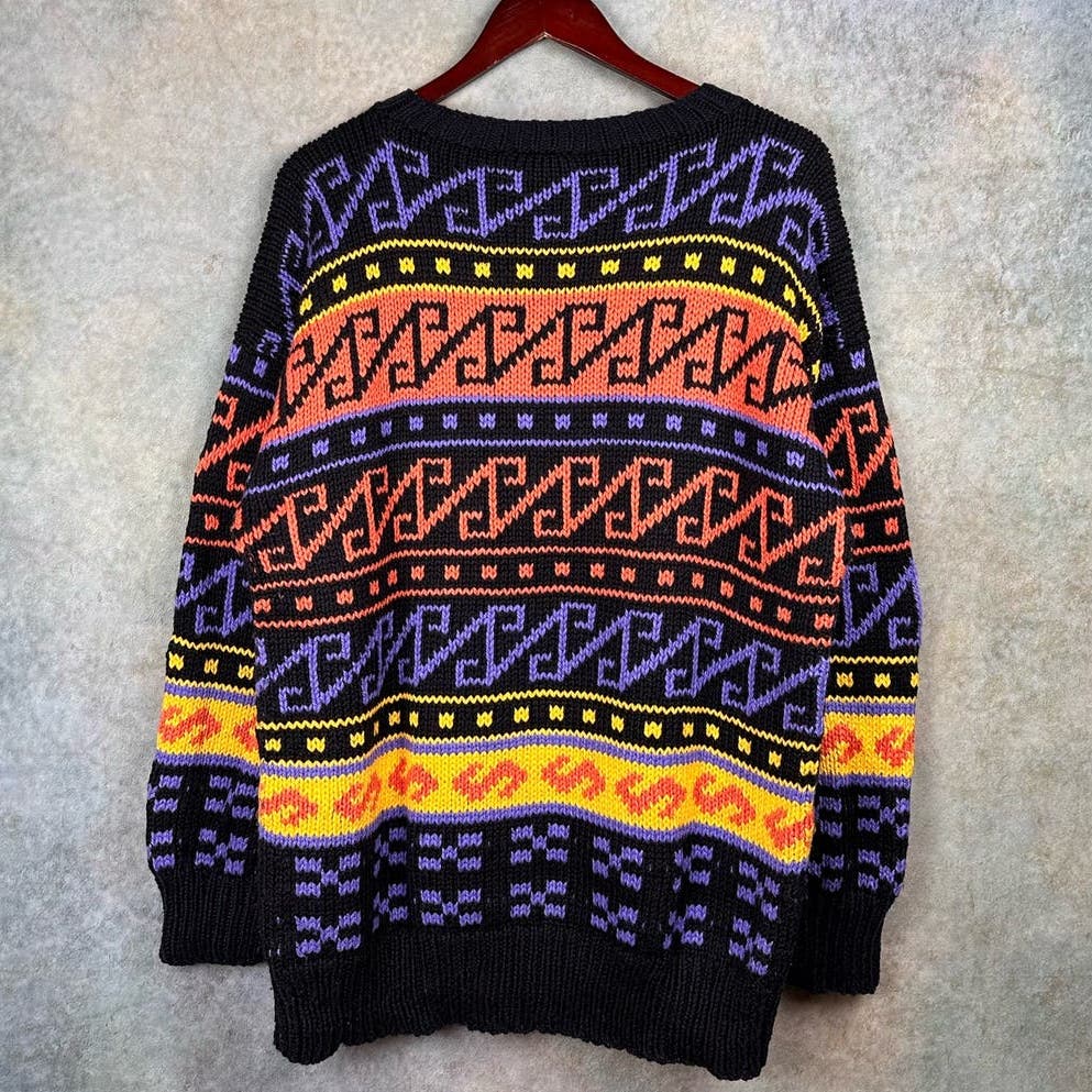 Vintage 90s Abstract Print Knit Sweater XL