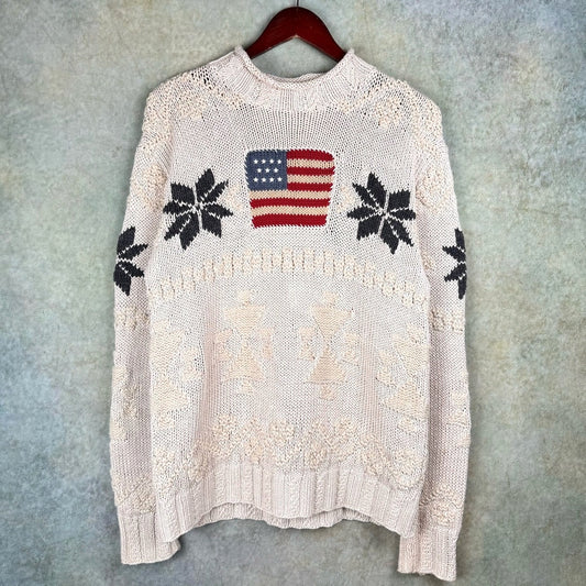 VTG 90s Polo Ralph Lauren Knit Flag Sweater S