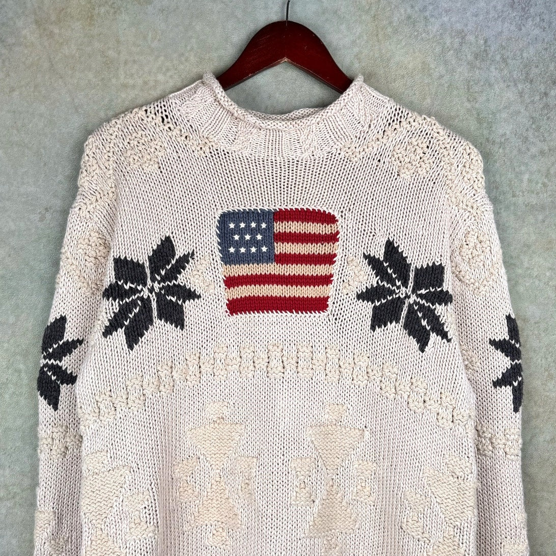 VTG 90s Polo Ralph Lauren Knit Flag Sweater S