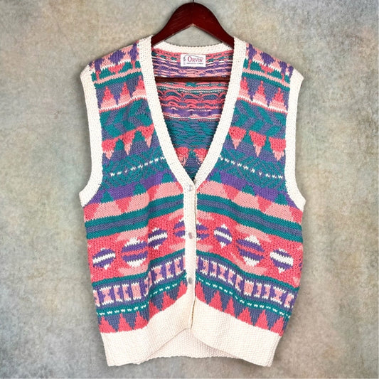 VTG 90s Striped Knit Cardigan Vest M