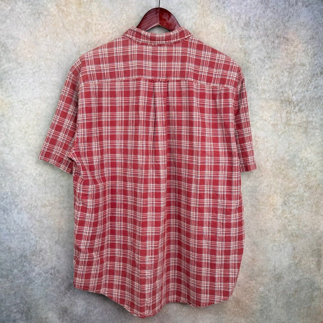 VTG 90s Red Plaid Short Sleeve Shirt L