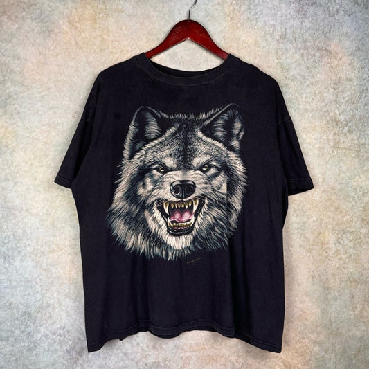 VTG 90s Wolf Big Print T Shirt XL