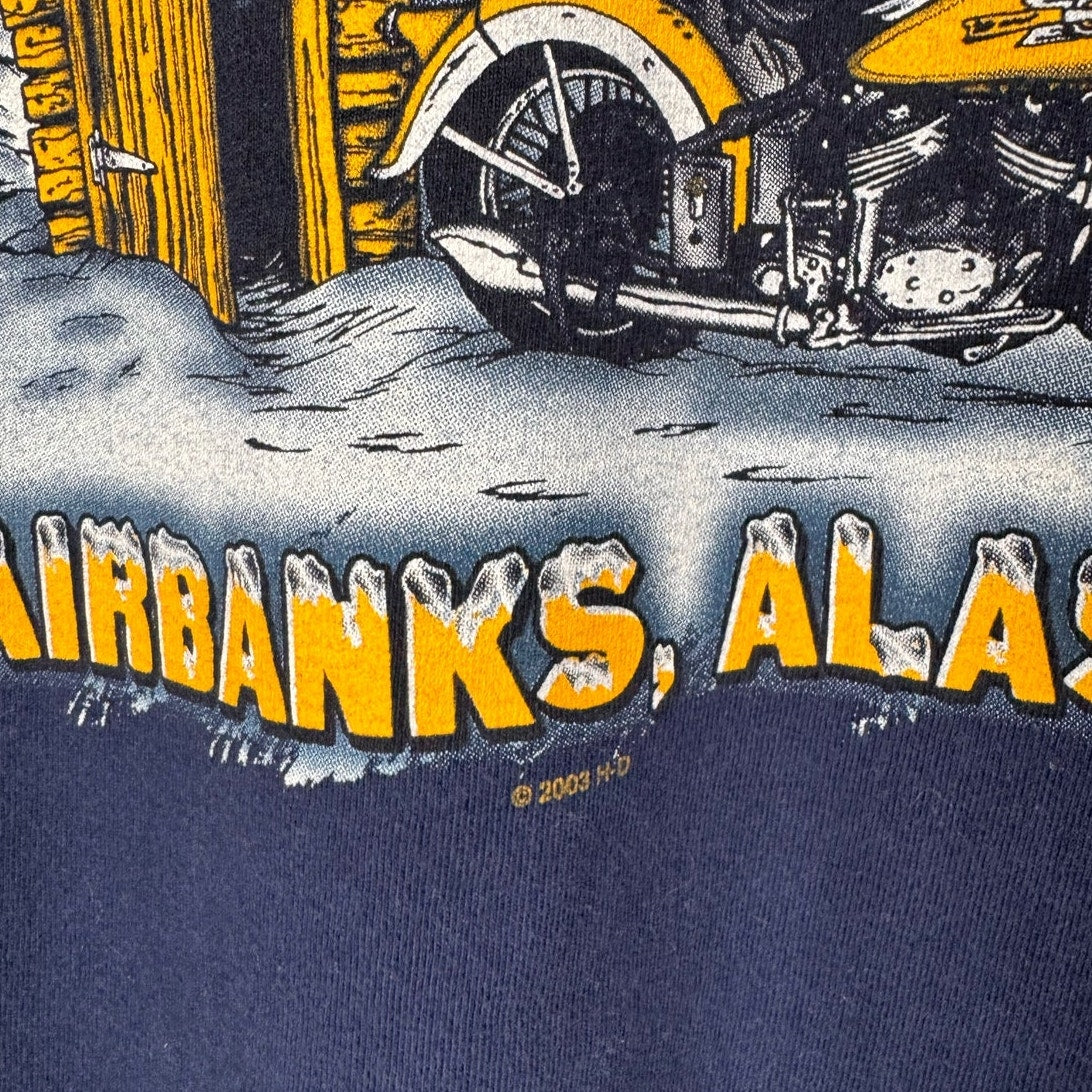 VTG Harley Davidson Biker T Shirt Sz XL Alaska Navy Blue Faded 2003 Motorcycle