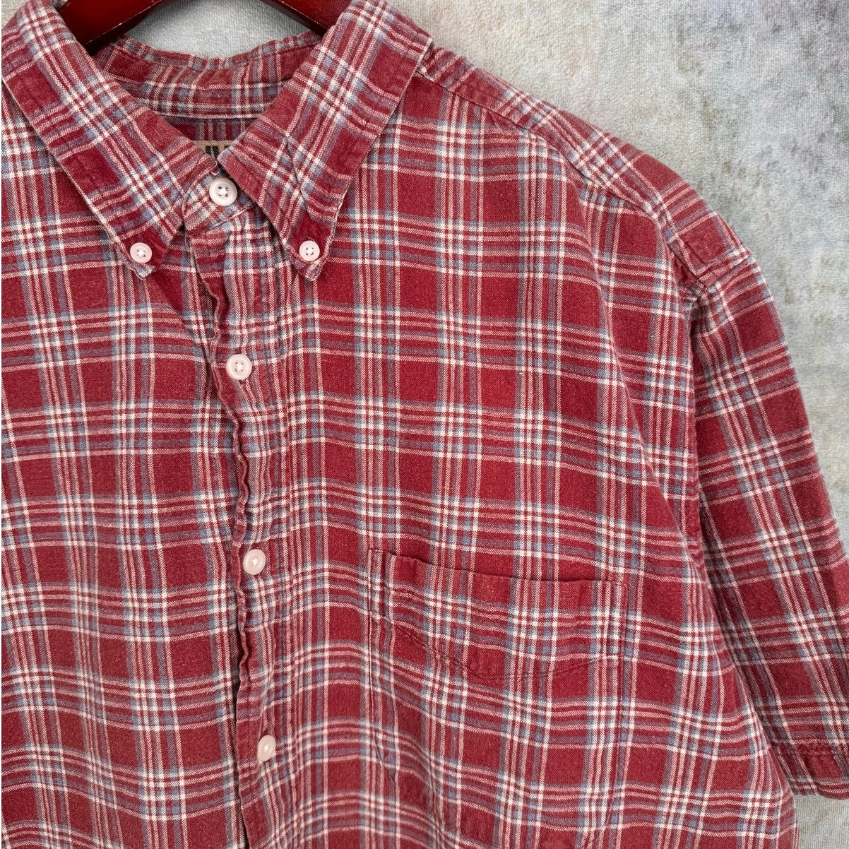 VTG 90s Red Plaid Short Sleeve Shirt L