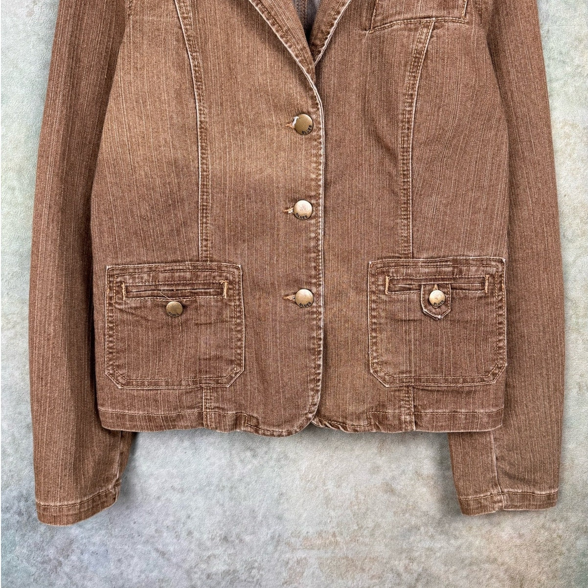 VTG 90s Brown Denim Blazer Jacket Womens M