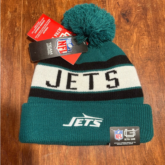 New York Jets NFL Ultra Game Beanie Hat NWT Green White Black Sports Football