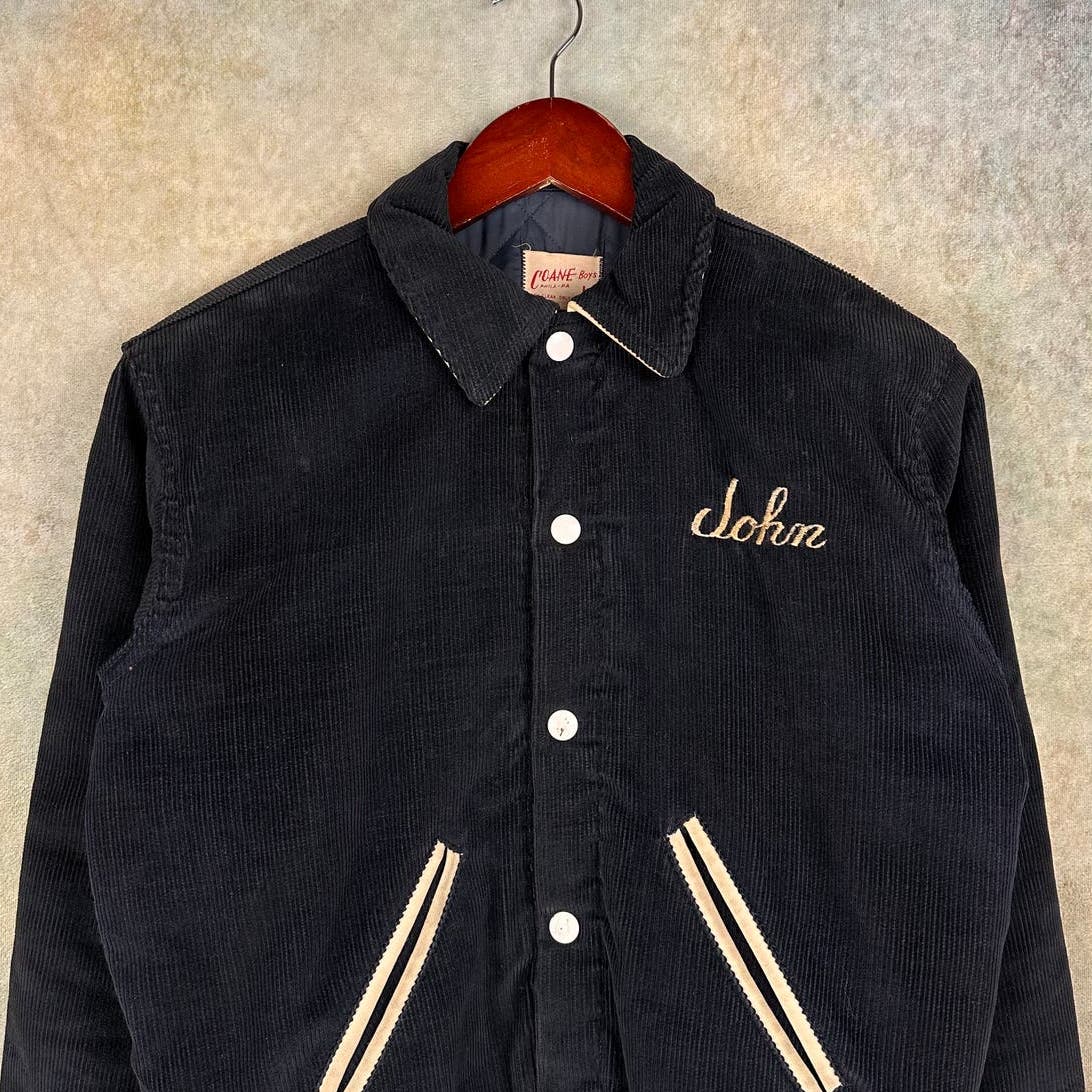 Vintage 70s Corduroy School Varsity Jacket YL Chain Stitch