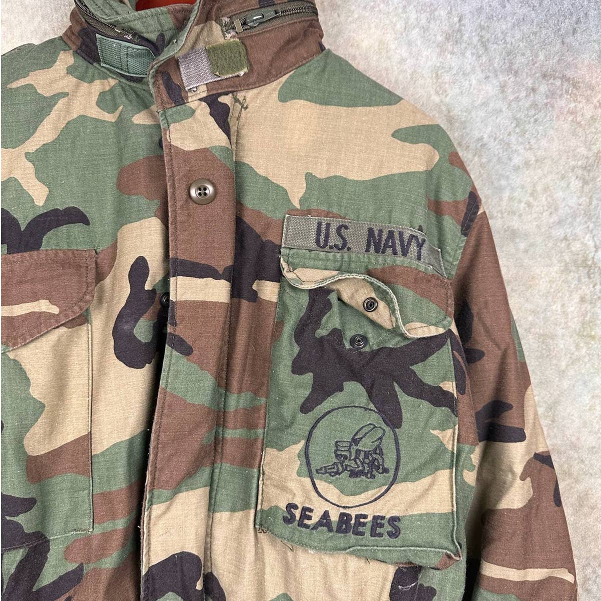 Vintage US Navy Seabees Camo Military Jacket M