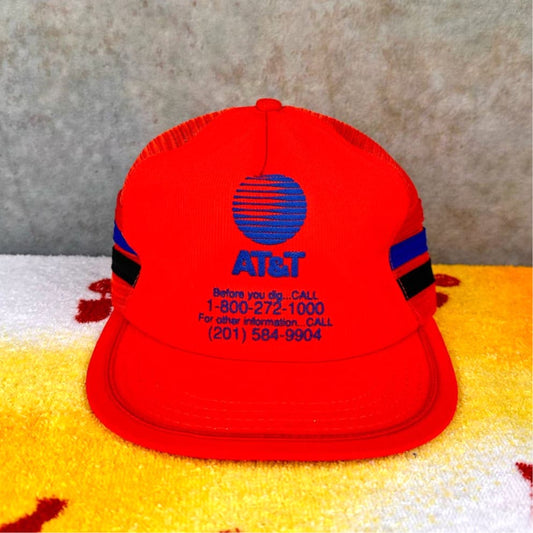 Vintage AT&T Trucker Hat Snapback OS Orange Mesh Back