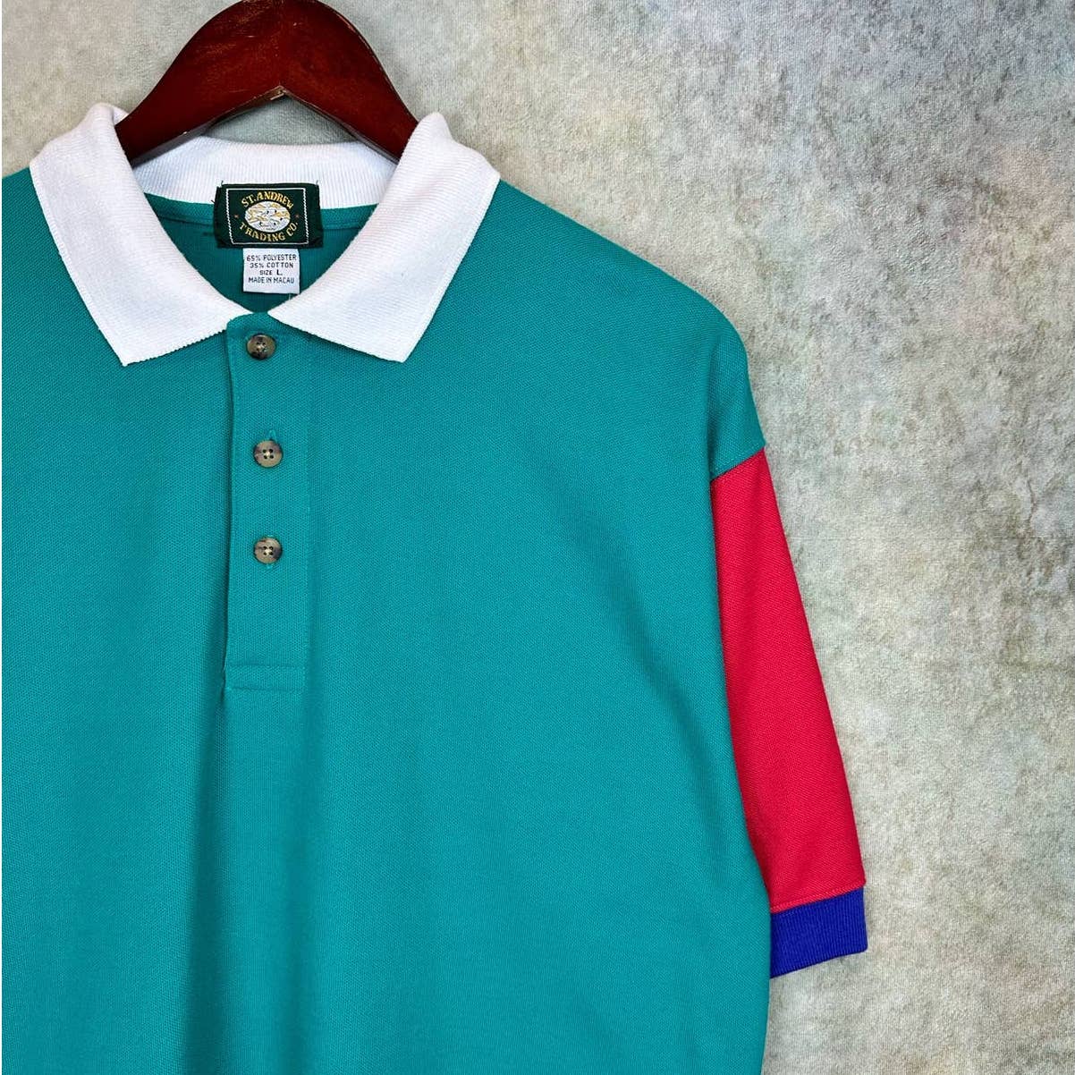 Vintage Color Block Polo Shirt L