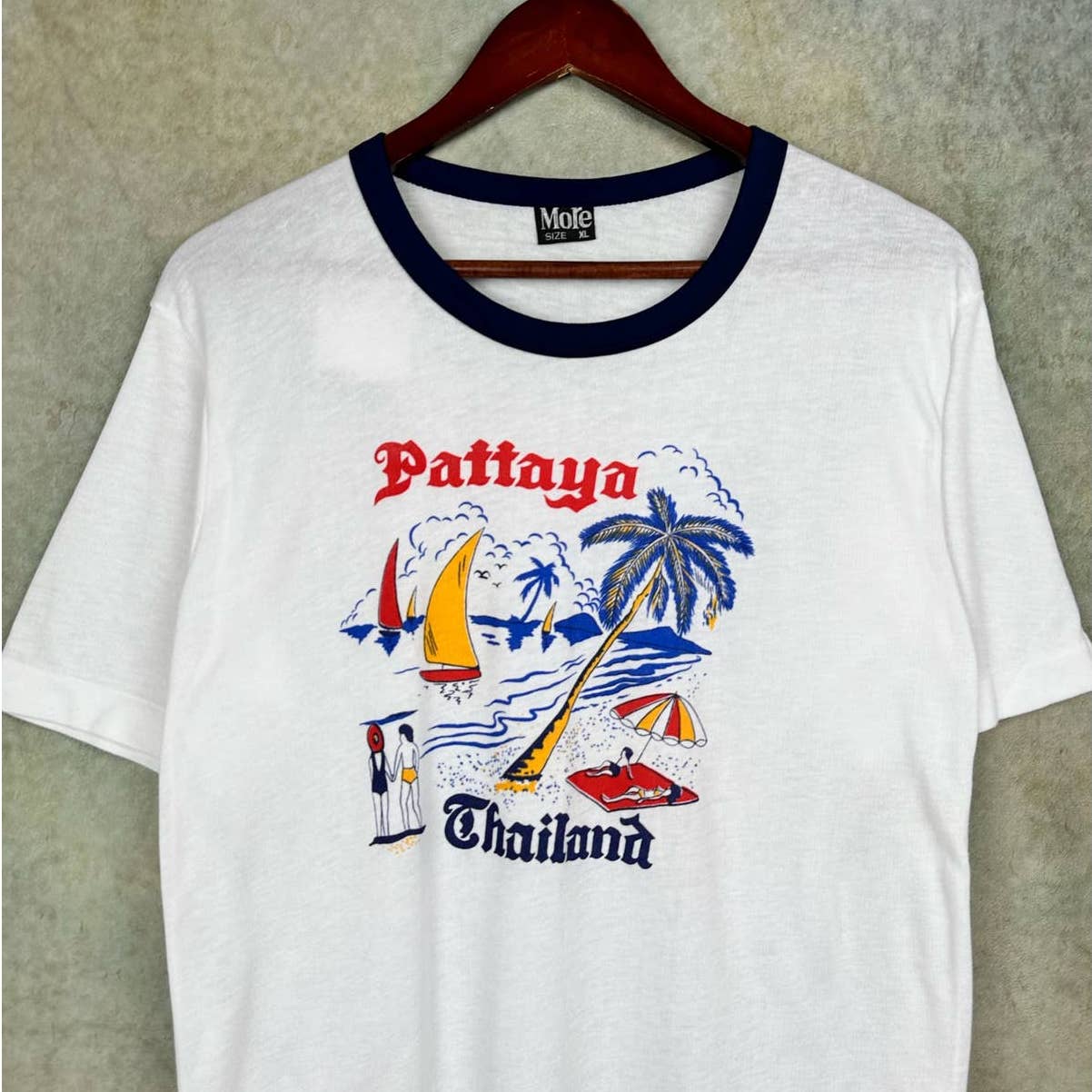 Vintage 80s Thailand Ringer T Shirt L