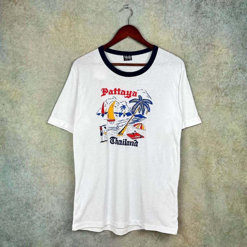 Vintage 80s Thailand Ringer T Shirt L